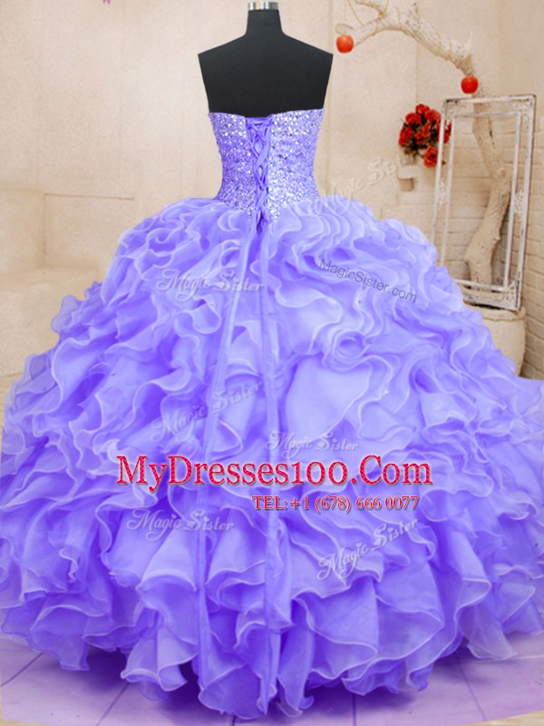 Nice Floor Length Lavender Vestidos de Quinceanera Sweetheart Sleeveless Lace Up