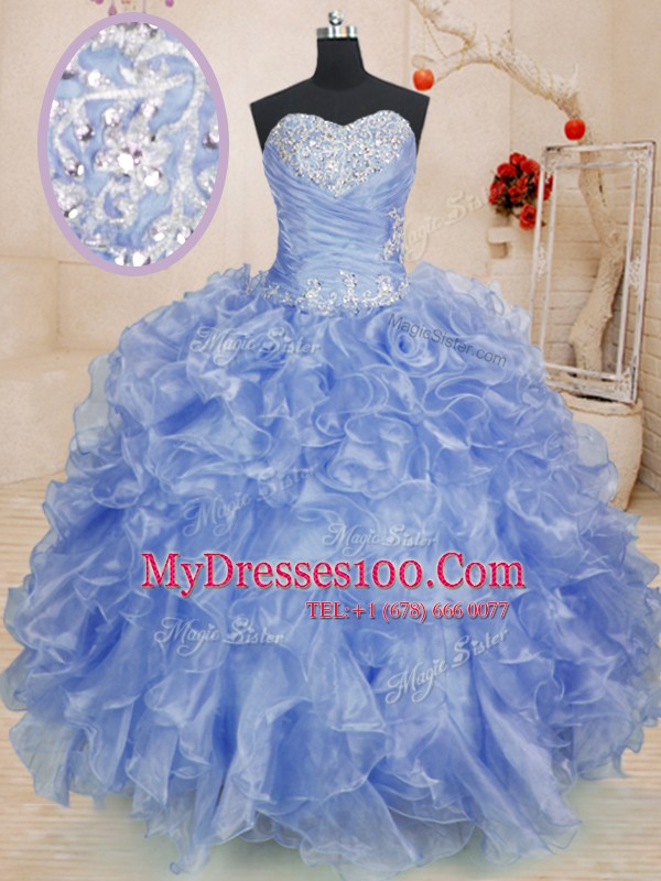 Fancy Organza Sleeveless Floor Length Sweet 16 Dresses and Beading and Ruffles