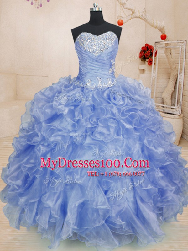 Fancy Organza Sleeveless Floor Length Sweet 16 Dresses and Beading and Ruffles