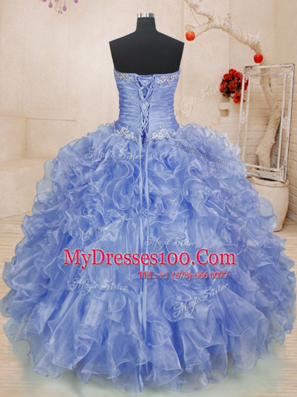 Fancy Organza Sleeveless Floor Length Sweet 16 Dresses and Beading and Ruffles