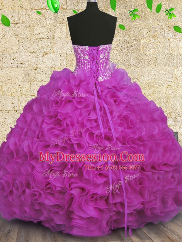 Beading and Ruffles Sweet 16 Dresses Fuchsia Lace Up Sleeveless Floor Length