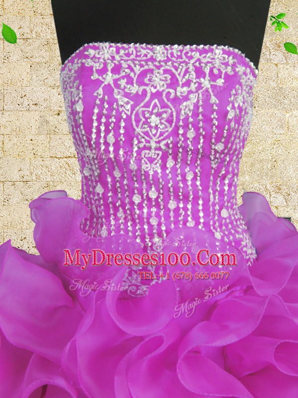 Beading and Ruffles Sweet 16 Dresses Fuchsia Lace Up Sleeveless Floor Length