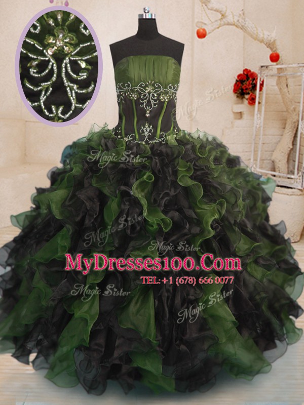 Excellent Multi-color Strapless Neckline Beading and Ruffles Quinceanera Gowns Sleeveless Lace Up