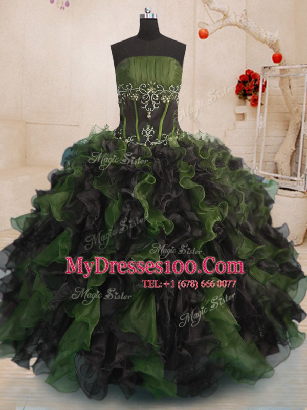 Excellent Multi-color Strapless Neckline Beading and Ruffles Quinceanera Gowns Sleeveless Lace Up