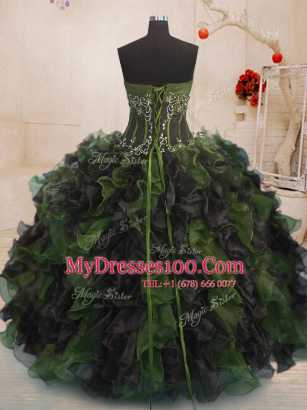 Excellent Multi-color Strapless Neckline Beading and Ruffles Quinceanera Gowns Sleeveless Lace Up