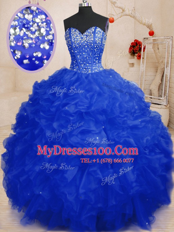 Floor Length Ball Gowns Sleeveless Royal Blue Ball Gown Prom Dress Lace Up
