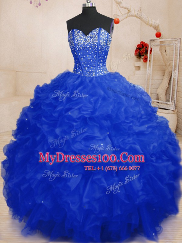 Floor Length Ball Gowns Sleeveless Royal Blue Ball Gown Prom Dress Lace Up