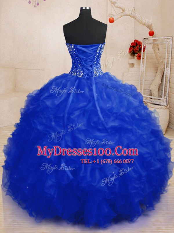 Floor Length Ball Gowns Sleeveless Royal Blue Ball Gown Prom Dress Lace Up