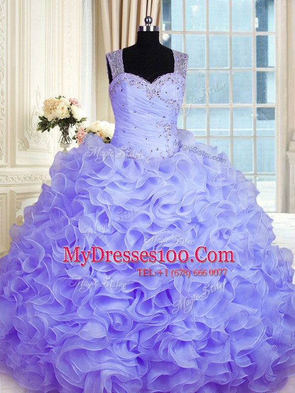 Floor Length Ball Gowns Sleeveless Lavender 15th Birthday Dress Zipper