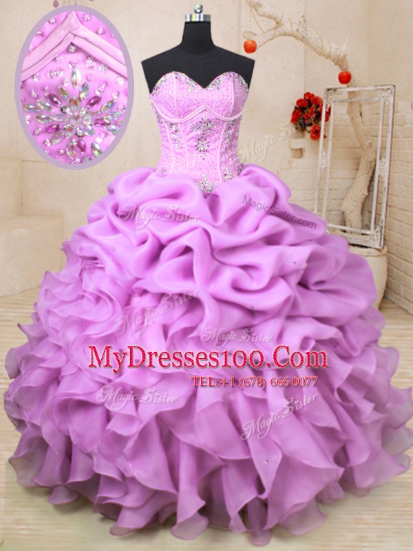 Pick Ups Sweetheart Sleeveless Lace Up Quinceanera Gowns Lilac Organza