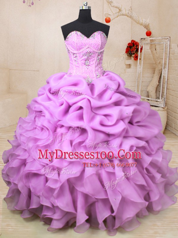 Pick Ups Sweetheart Sleeveless Lace Up Quinceanera Gowns Lilac Organza