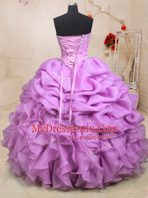 Pick Ups Sweetheart Sleeveless Lace Up Quinceanera Gowns Lilac Organza