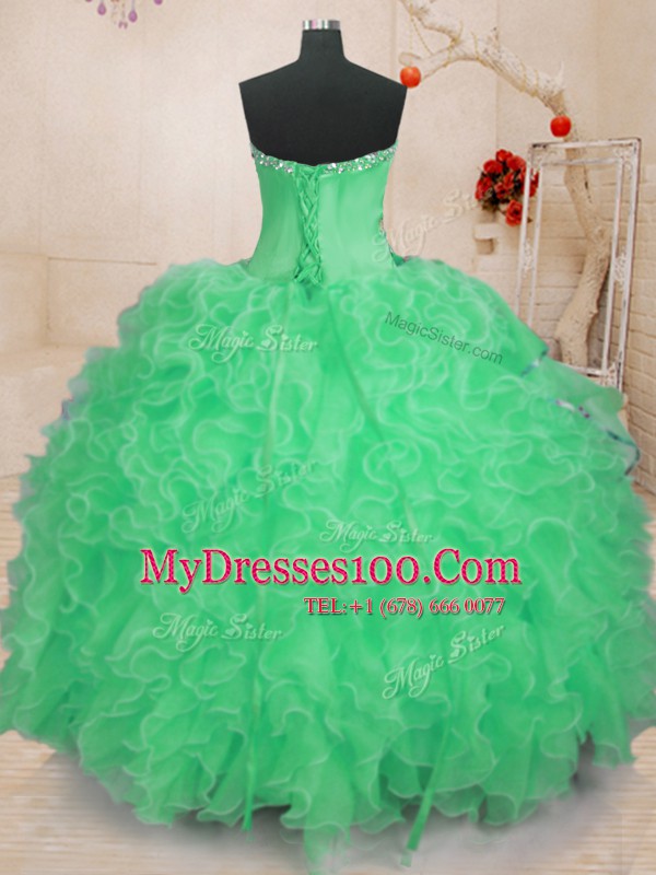 Flare Ball Gowns Vestidos de Quinceanera Apple Green Sweetheart Organza Sleeveless Floor Length Lace Up
