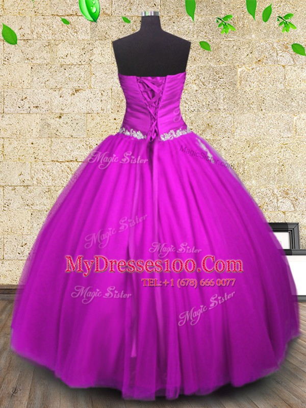 Ball Gowns Ball Gown Prom Dress Fuchsia Strapless Tulle Sleeveless Floor Length Lace Up
