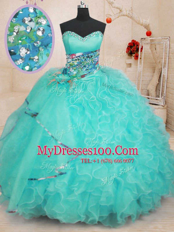 Excellent Sleeveless Beading and Ruffles Lace Up Quinceanera Gown