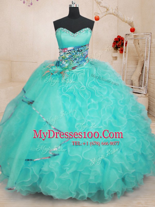 Excellent Sleeveless Beading and Ruffles Lace Up Quinceanera Gown