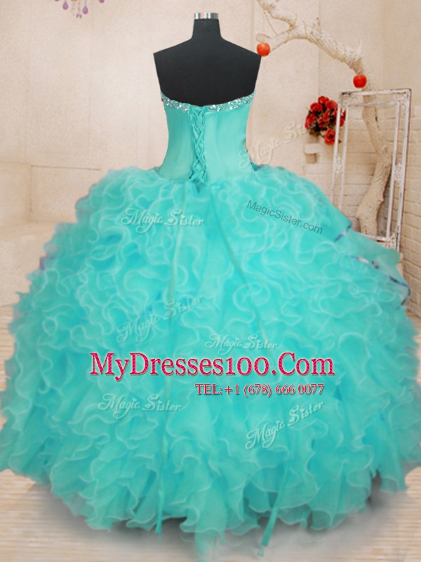Excellent Sleeveless Beading and Ruffles Lace Up Quinceanera Gown