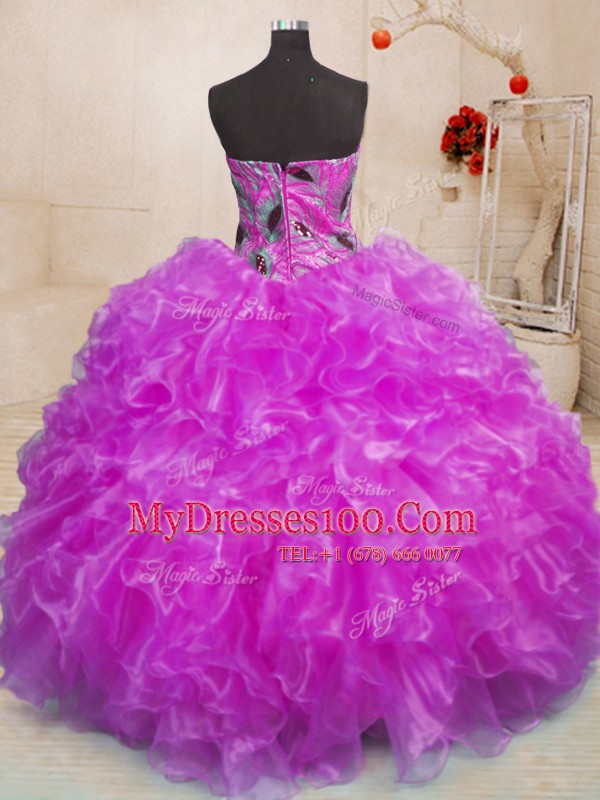 Best Selling Sweetheart Sleeveless Zipper Quinceanera Gowns Purple Organza