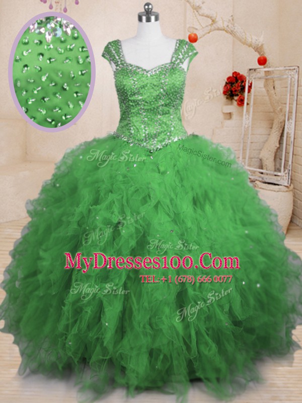 Pretty Floor Length Ball Gowns Cap Sleeves Quinceanera Dresses Lace Up