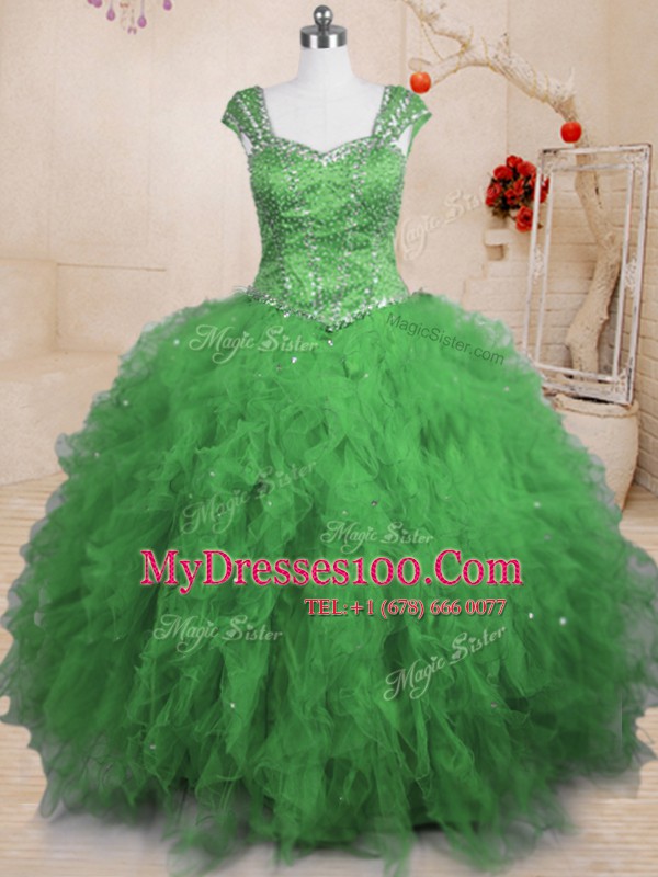 Pretty Floor Length Ball Gowns Cap Sleeves Quinceanera Dresses Lace Up