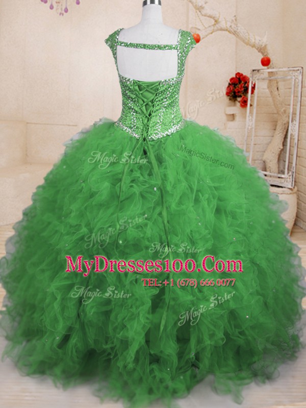 Pretty Floor Length Ball Gowns Cap Sleeves Quinceanera Dresses Lace Up