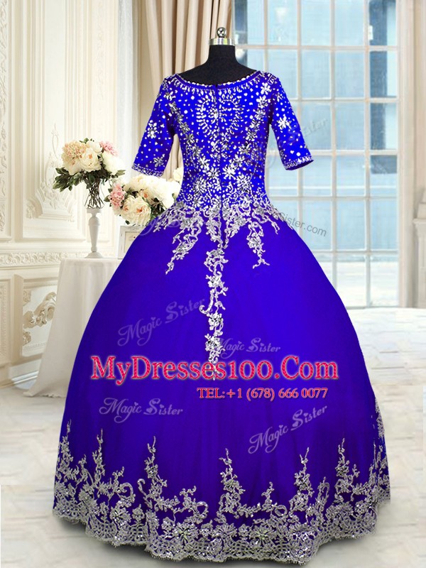 Customized V-neck Half Sleeves Satin and Tulle Sweet 16 Quinceanera Dress Appliques and Ruffled Layers Zipper