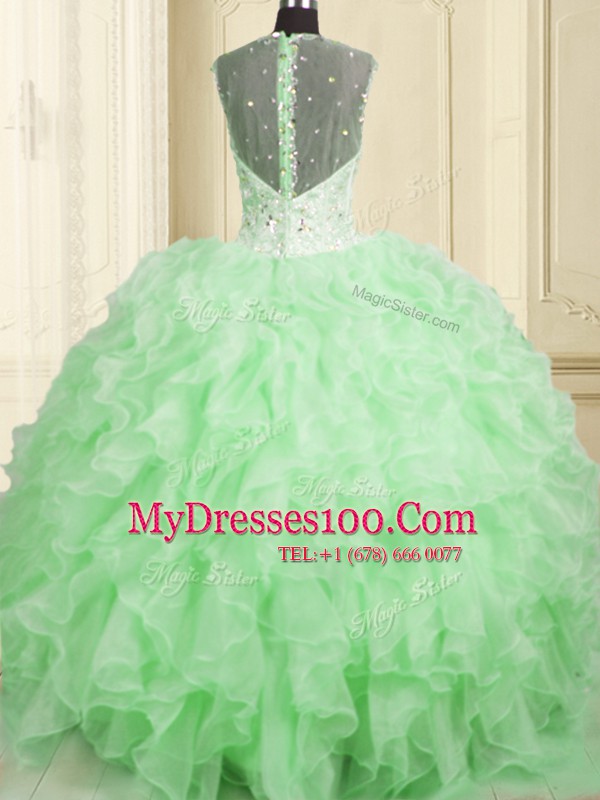 Cute Sleeveless Floor Length Beading and Ruffles Lace Up Sweet 16 Dresses with