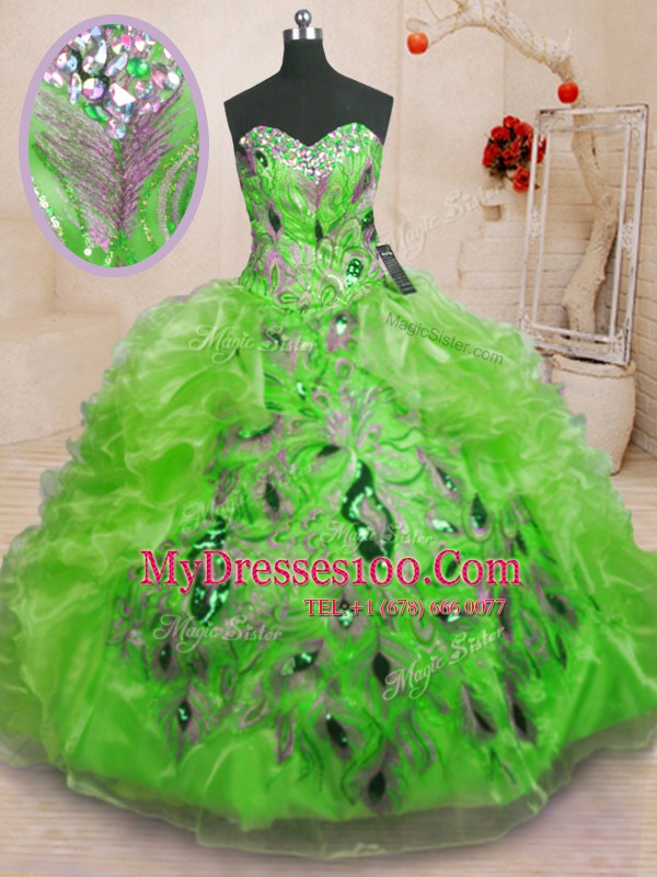 Nice Sweetheart Neckline Beading and Appliques and Ruffles Sweet 16 Dresses Sleeveless Lace Up