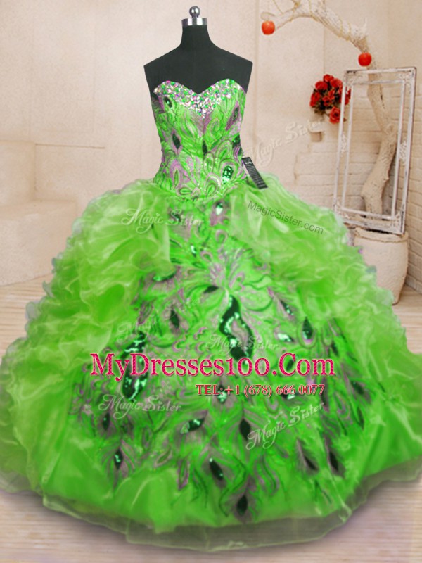 Nice Sweetheart Neckline Beading and Appliques and Ruffles Sweet 16 Dresses Sleeveless Lace Up