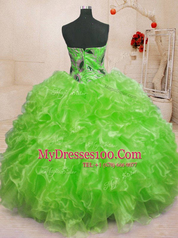 Nice Sweetheart Neckline Beading and Appliques and Ruffles Sweet 16 Dresses Sleeveless Lace Up