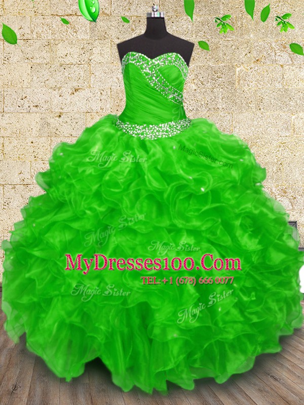 Sweetheart Lace Up Beading and Appliques and Ruffles and Ruching Quinceanera Dresses Sleeveless