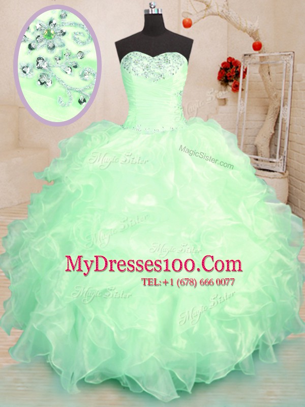 Organza Sweetheart Sleeveless Lace Up Beading and Ruffles Quinceanera Dresses in