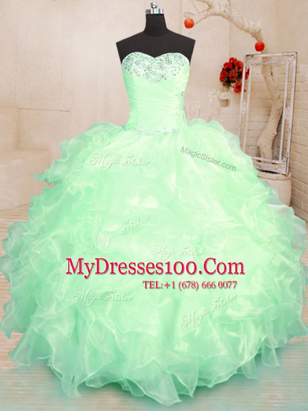 Organza Sweetheart Sleeveless Lace Up Beading and Ruffles Quinceanera Dresses in