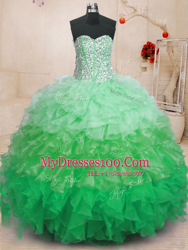 Best Selling Sleeveless Floor Length Ruffles Lace Up Sweet 16 Quinceanera Dress with Multi-color