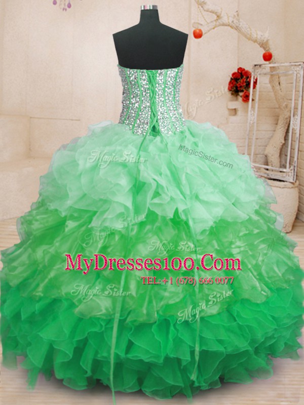 Best Selling Sleeveless Floor Length Ruffles Lace Up Sweet 16 Quinceanera Dress with Multi-color