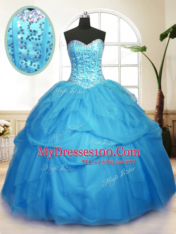 Tulle Sleeveless Floor Length Sweet 16 Quinceanera Dress and Sequins and Pick Ups