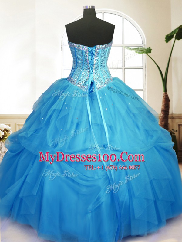 Tulle Sleeveless Floor Length Sweet 16 Quinceanera Dress and Sequins and Pick Ups