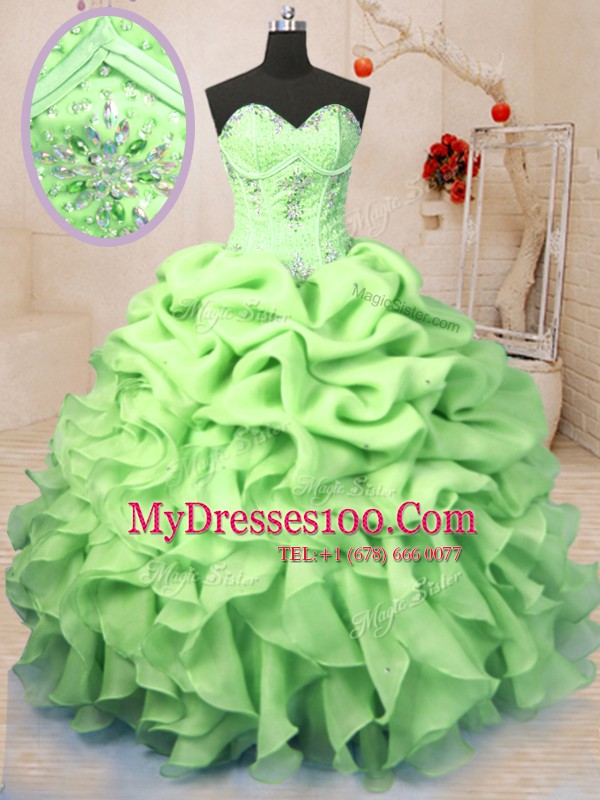 Beauteous Pick Ups Floor Length Ball Gowns Sleeveless Yellow Green Ball Gown Prom Dress Lace Up
