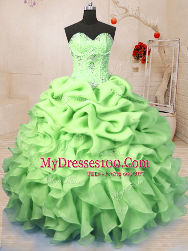 Beauteous Pick Ups Floor Length Ball Gowns Sleeveless Yellow Green Ball Gown Prom Dress Lace Up