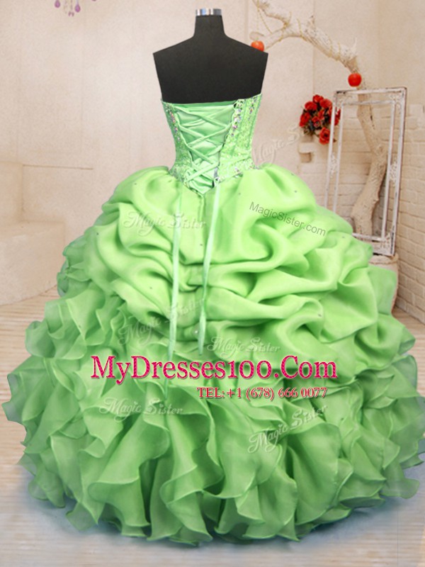 Beauteous Pick Ups Floor Length Ball Gowns Sleeveless Yellow Green Ball Gown Prom Dress Lace Up