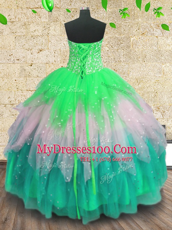 Tulle Sleeveless Floor Length Vestidos de Quinceanera and Beading and Ruffles and Sequins