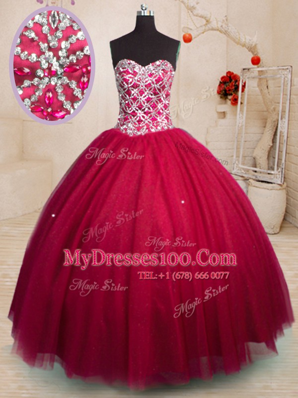Floor Length Red 15th Birthday Dress Sweetheart Sleeveless Lace Up