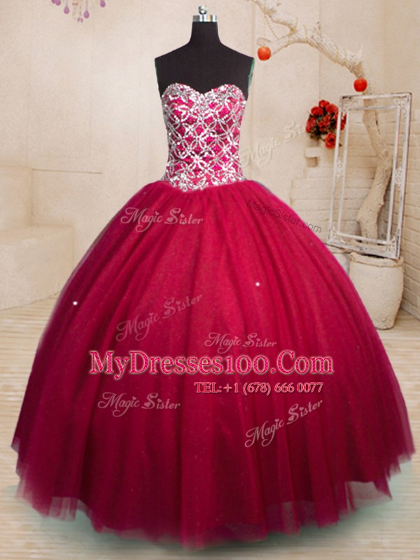 Floor Length Red 15th Birthday Dress Sweetheart Sleeveless Lace Up