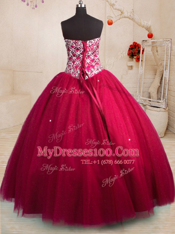 Floor Length Red 15th Birthday Dress Sweetheart Sleeveless Lace Up