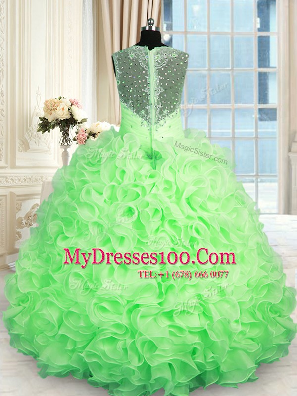 Top Selling Straps Neckline Beading and Ruffles Quinceanera Gown Sleeveless Zipper