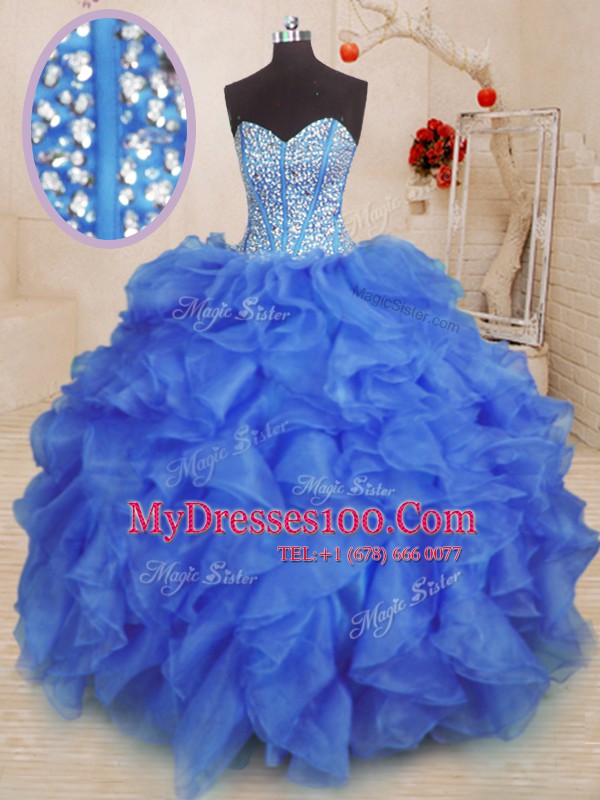 Royal Blue Sweetheart Lace Up Beading and Ruffles Vestidos de Quinceanera Sleeveless