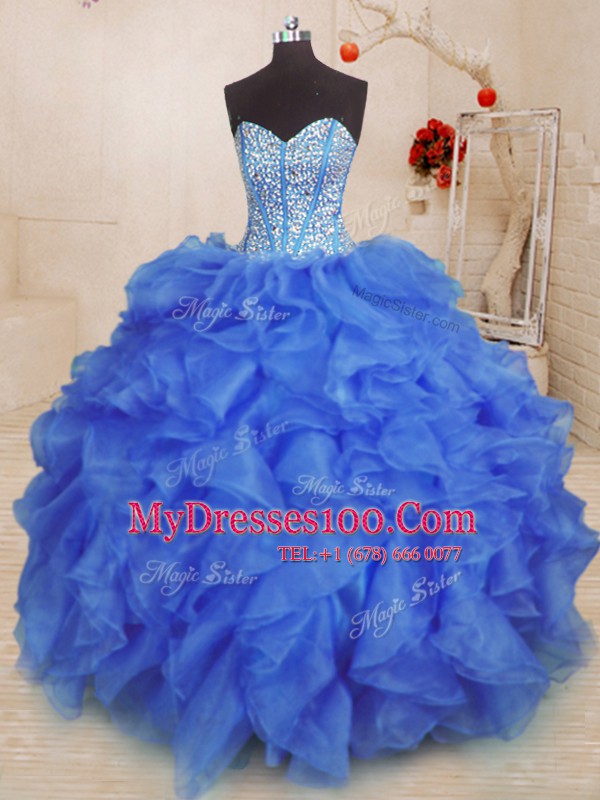 Royal Blue Sweetheart Lace Up Beading and Ruffles Vestidos de Quinceanera Sleeveless