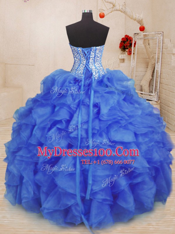 Royal Blue Sweetheart Lace Up Beading and Ruffles Vestidos de Quinceanera Sleeveless