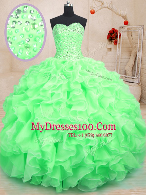 Sweetheart Sleeveless Organza Quinceanera Dresses Beading and Ruffles Lace Up