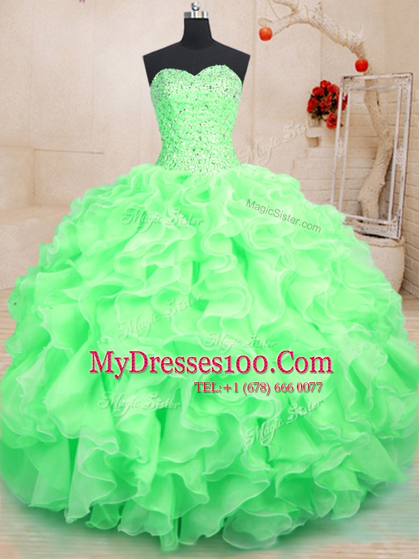Sweetheart Sleeveless Organza Quinceanera Dresses Beading and Ruffles Lace Up